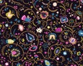 Colorful seamless pattern with decorative birds and flowers Royalty Free Stock Photo