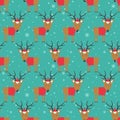 Colorful seamless pattern with deers, snow. Decorative cute background with animals. Happy New Year Royalty Free Stock Photo