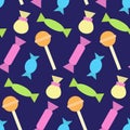 Colorful seamless pattern with different candies and lollipops. Print for textiles, fabric, wallpaper, cards, gift wrap Royalty Free Stock Photo