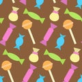 Colorful seamless pattern with different candies and lollipops. Print for textiles, fabric, wallpaper, cards, gift wrap Royalty Free Stock Photo