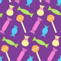 Colorful seamless pattern with different candies and lollipops. Print for textiles, fabric, wallpaper, cards, gift wrap Royalty Free Stock Photo