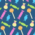 Colorful seamless pattern with different candies and lollipops. Print for textiles, fabric, wallpaper, cards, gift wrap Royalty Free Stock Photo