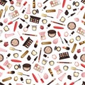 Seamless pattern with different types of cosmetics