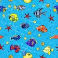 Colorful seamless pattern with exotic fish. Vector illustration Royalty Free Stock Photo