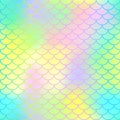 Colorful seamless pattern with fish scale net. Bright neon mermaid skin surface. Royalty Free Stock Photo