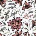 Colorful seamless pattern with floral elements and white background Royalty Free Stock Photo
