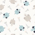 Colorful seamless pattern with folk birds and flowers Royalty Free Stock Photo