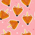 Colorful seamless pattern with foxes - unicorns, stars. Decorative cute background with animals