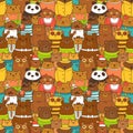 Colorful seamless pattern with funny brown bears