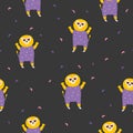 Colorful seamless pattern with funny dancing lions in disco glasses and costumes