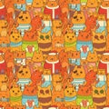 Colorful seamless pattern with funny foxes