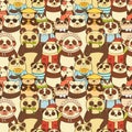 Colorful seamless pattern with funny pandas