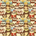 Colorful seamless pattern with funny pandas Royalty Free Stock Photo