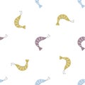Colorful seamless pattern with funny shrimps on white background Royalty Free Stock Photo
