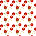 Colorful seamless pattern of golden stars, red balloons, green ribbons on transparent white background. Vector illustration, EPS Royalty Free Stock Photo