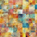 Colorful seamless pattern with grunge patchwork and floral ornament, repetition abstract background Royalty Free Stock Photo
