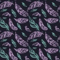 Colorful seamless pattern with hand drawing ornament feathers.