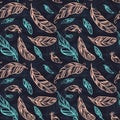 Colorful seamless pattern with hand drawing ornament feathers.