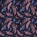 Colorful seamless pattern with hand drawing ornament feathers.