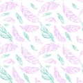 Colorful seamless pattern with hand drawing ornament feathers.