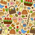 Seamless pattern with easter items. Royalty Free Stock Photo