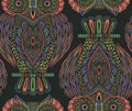 Colorful seamless pattern with hand drawn ornate owls Royalty Free Stock Photo