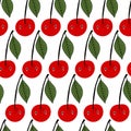 Colorful seamless pattern, happy cherries. Decorative cute background, funny berries. Cherry