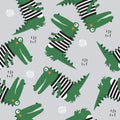 Colorful seamless pattern with happy crocodiles. Decorative cute background with reptiles