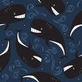 Colorful seamless pattern with happy whales. Decorative cute background Royalty Free Stock Photo