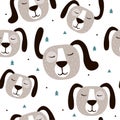 Colorful seamless pattern with muzzles of dogs. Decorative cute background with animals