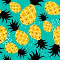 Colorful seamless pattern with pineapples. Decorative colored background with fruits