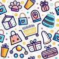 Colorful seamless pattern of shopping and gift icons Royalty Free Stock Photo