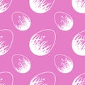 Colorful seamless pattern of silhouettes of Easter eggs on a pink background. Simple flat vector illustration. For the design of