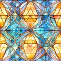 Colorful seamless pattern with stained glass mosaic window. Whimsical repetition floral background. Generative AI Royalty Free Stock Photo