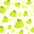 Colorful seamless pattern with tasty green jelly with creme and mint in cartoon style. Vector illustration. Desserts Collection.