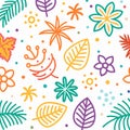 Colorful seamless pattern with various leaves and flower Royalty Free Stock Photo