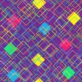 Colorful seamless pattern on violet background. Modern concept with color squares. Abstract geometric shapes. Vector Royalty Free Stock Photo