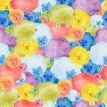 Colorful seamless pattern with watercolor cute sheeps illustrations.