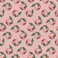 Colorful seamless peach pattern on pink background. Royalty Free Stock Photo