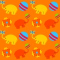 Colorful seamless texture with elephant ball and flower