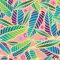 Colorful Seamless tropical pattern with leaves. Royalty Free Stock Photo