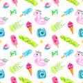 Colorful seamless watercolor summer pattern. Fashion print design, illustration Royalty Free Stock Photo