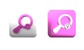 Colorful Search location icon isolated on white background. Magnifying glass with pointer sign. Square button. 3D render