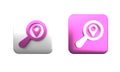 Colorful Search location icon isolated on white background. Magnifying glass with pointer sign. Square button. 3D render
