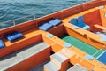 Colorful seats of a cruising sloop