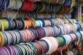 Colorful selections of ribbon on sale at Sampeng Market in Bangkok