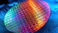 A colorful semiconductor wafer reflecting rainbow light in a high-tech lab Royalty Free Stock Photo