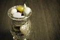 Colorful semiprecious stones in a glass vase