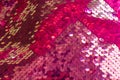 Colorful sequined texture. Glittering festive sequin color, shining holiday background. For sites, flyers, package for Valentine