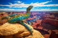 Colorful serpent in arid canyon rocks. Generate ai